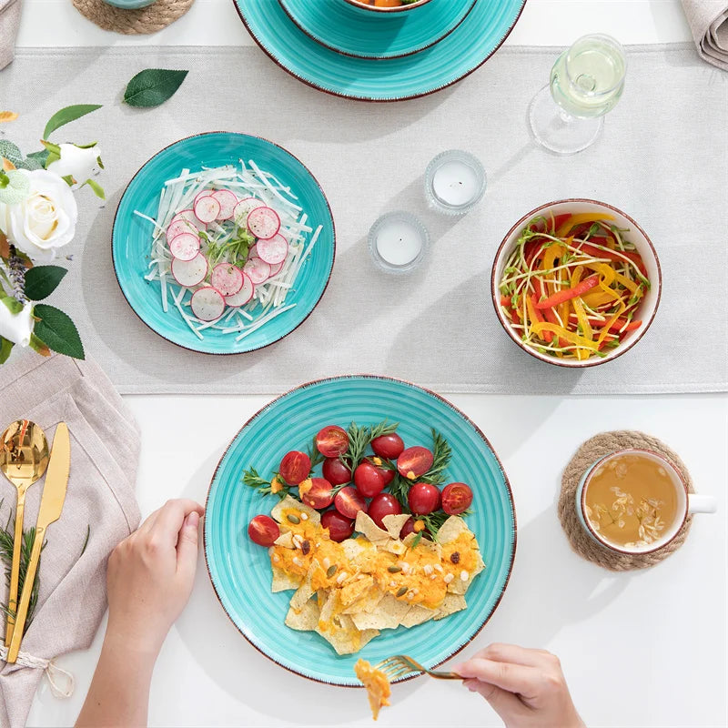 16Pcs Porcelain Dinnerware Set Vintage Ceramic Plate Set with Dinner Plate/Dessert Plate/Bowl/Mug Set