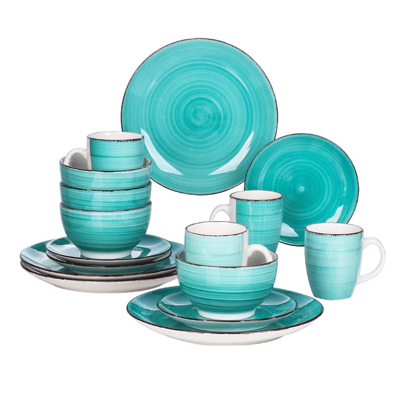 16Pcs Porcelain Dinnerware Set Vintage Ceramic Plate Set with Dinner Plate/Dessert Plate/Bowl/Mug Set