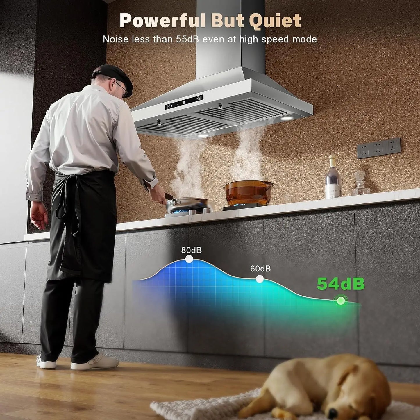 24 Inch Wall Mount 450CFM Stainless Kitchen Vent Gesture Sensing & Touch Control 3 Speed Range Hood
