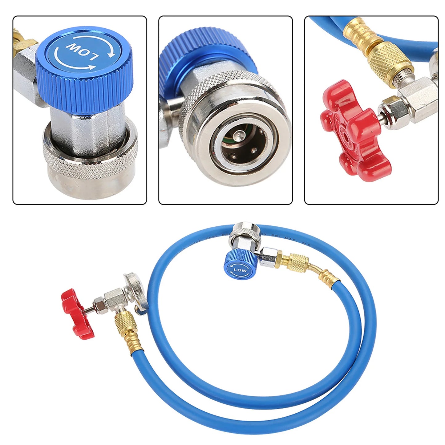 R134a Refrigerant Recharge Hose High Pressure 1/4" Flare Male Easy Lock Coupler Sleeve Protection R502 R-12 R-22 AC Repair Tool