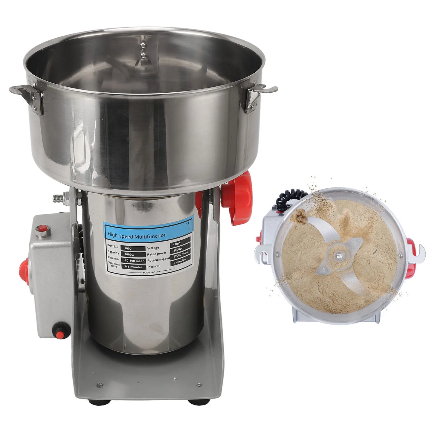 1000g Electric Grinding Machine High Speed Swing Commercial Grain Mill Grinder for Spices Coffee Beans Seasoning Rice 3000W 110V