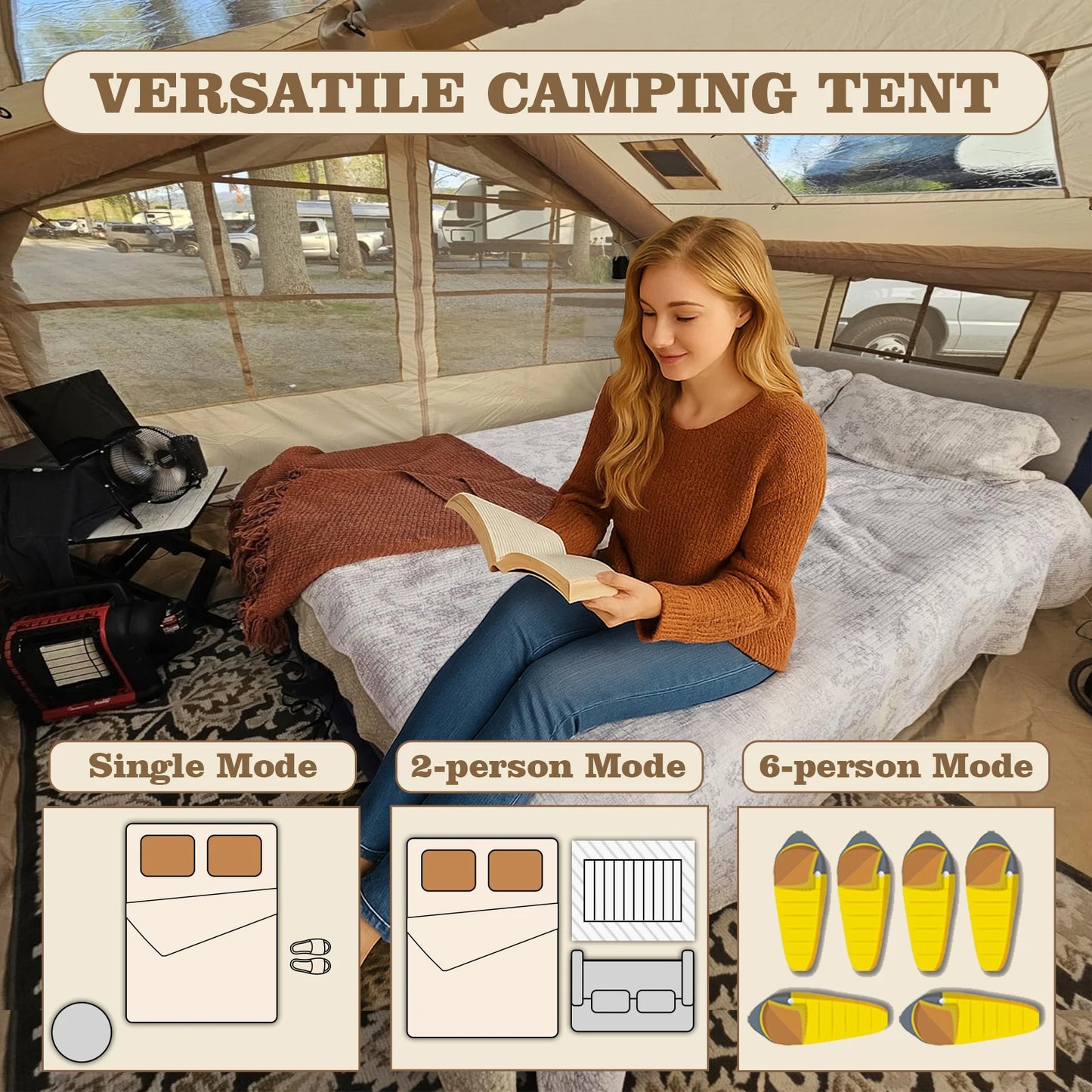 80.7 Square Feet Inflatable Tent with Air Conditioning Vent,4 Season Camping,Waterproof Oxford Fabric