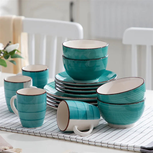 16Pcs Porcelain Dinnerware Set Vintage Ceramic Plate Set with Dinner Plate/Dessert Plate/Bowl/Mug Set