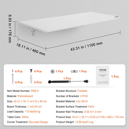 SucceBuy Wall Mounted Folding Table Drop Leaf  Floating Desk with Bracket Fold Down for Home Office Room Kitchen Space-Saving