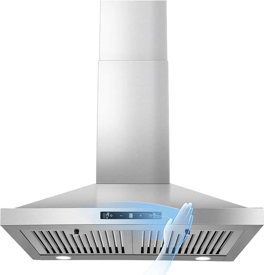 24 Inch Wall Mount 450CFM Stainless Kitchen Vent Gesture Sensing & Touch Control 3 Speed Range Hood