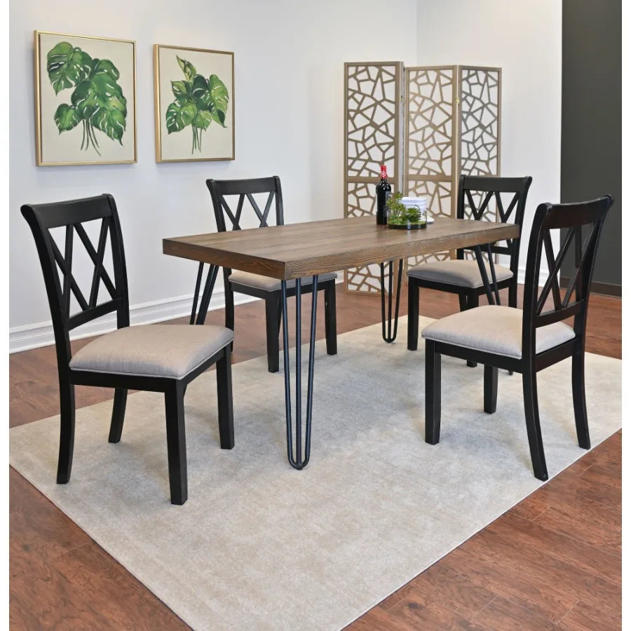 Arroyo 5Piece Dining Set Hairpin Dining Table with 4 Crossback Chairs Rich Black