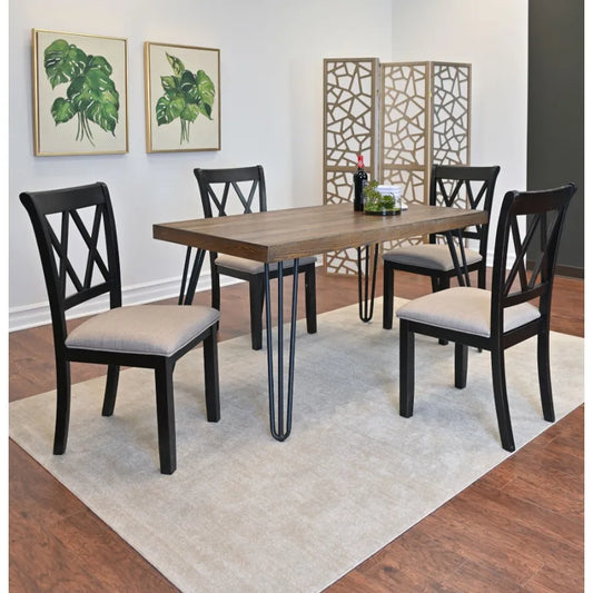 Arroyo 5Piece Dining Set Hairpin Dining Table with 4 Crossback Chairs Rich Black