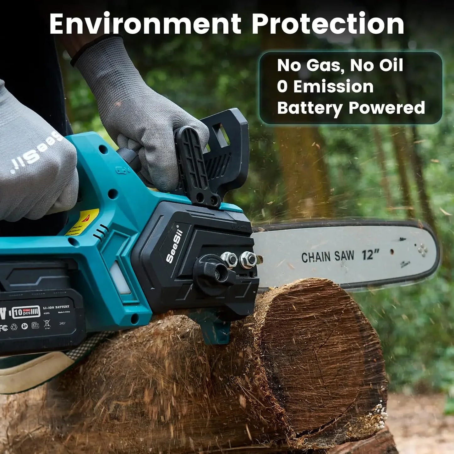 Seesii Chainsaw Cordless 12-inch CH1200+ HandHeld Brushless Electric Chain Saw For Makita Battery 2*5.0Ah Pruning Power Tool