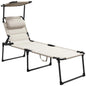 Adjustable Folding Chaise Lounge with Sun Roof for Outdoor, Cream