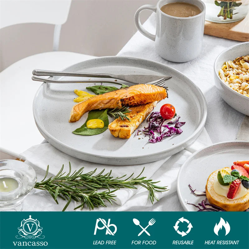 16Piece Ceramic Stoneware Dinner Plates Set with 4*Dinner Plate/Dessert Plate/850ml Bowl/340ml Mug Tableware Set