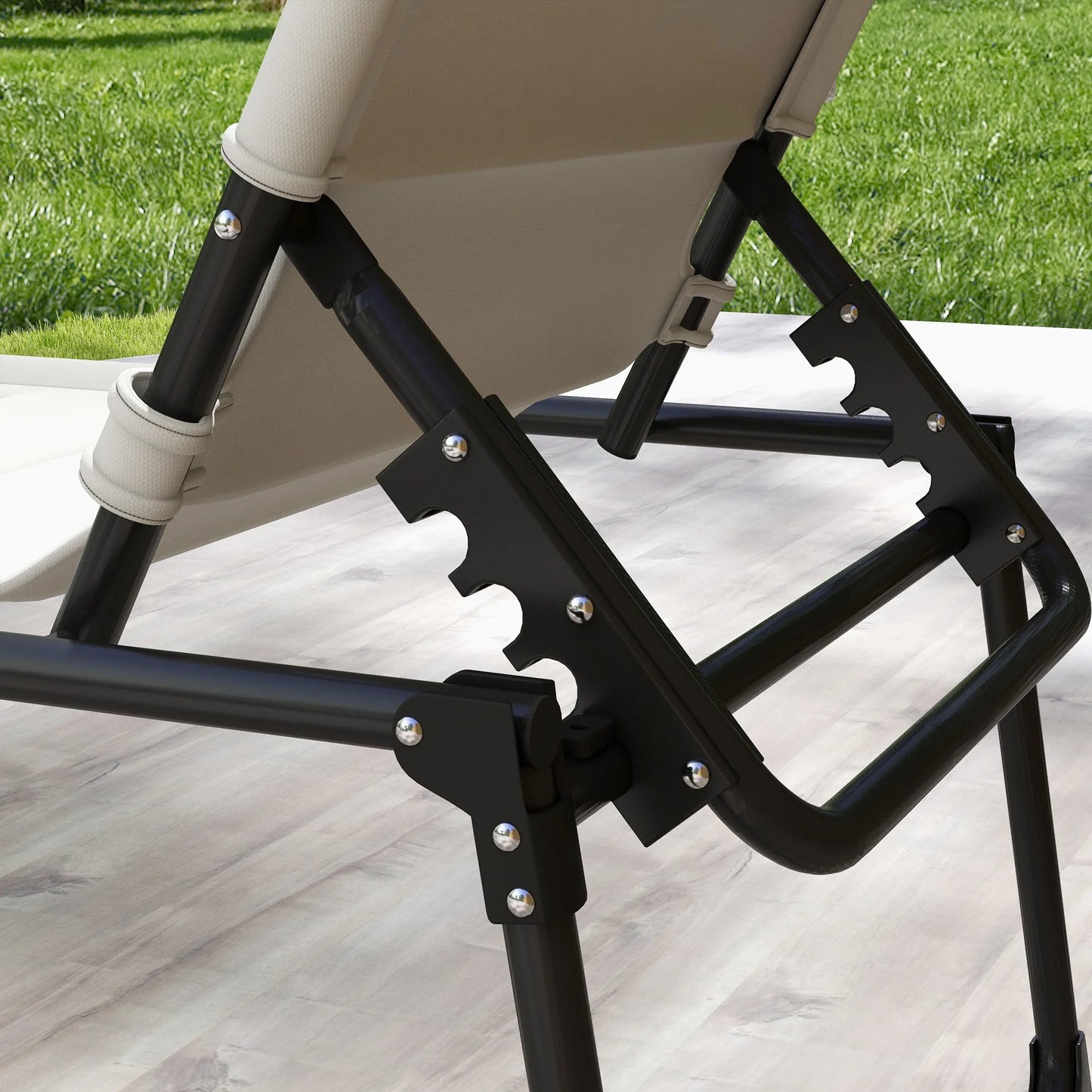 Adjustable Folding Chaise Lounge with Sun Roof for Outdoor, Cream