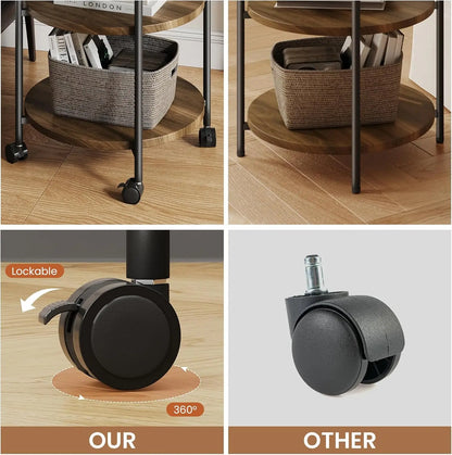 Side Table, 3-Tier Modern End Table with Wheels,