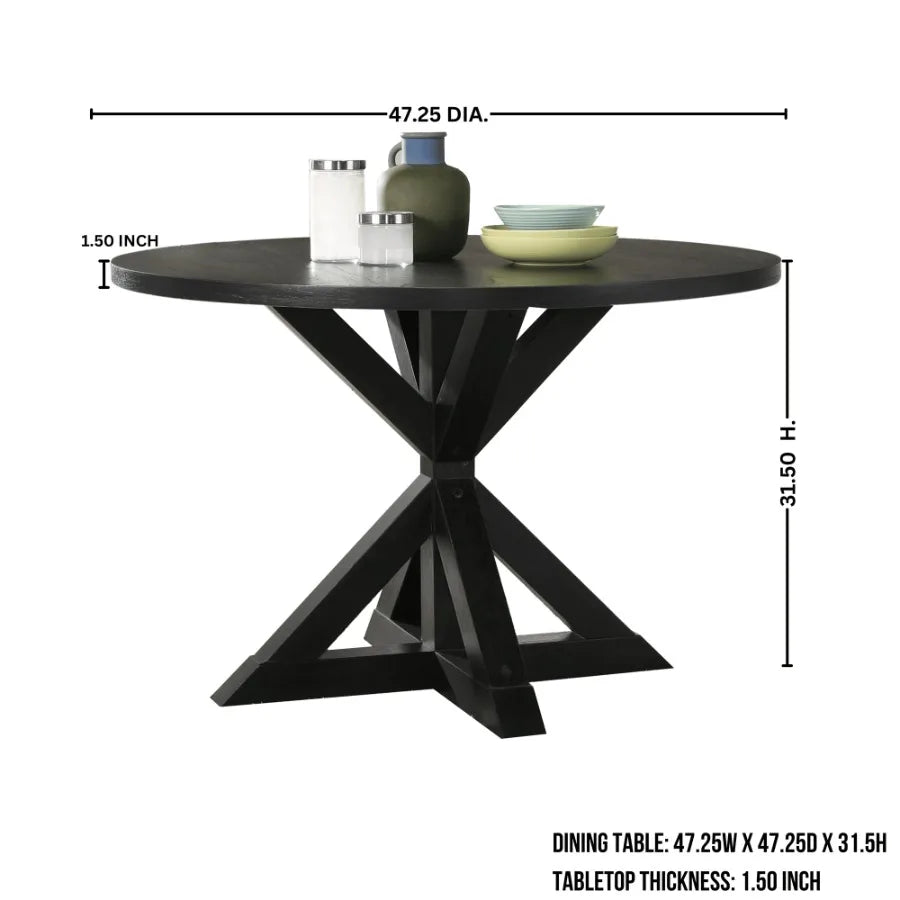 Banff 5piece Dining Set CrossBuck Round Table with 4 Tufted Chairs TAN