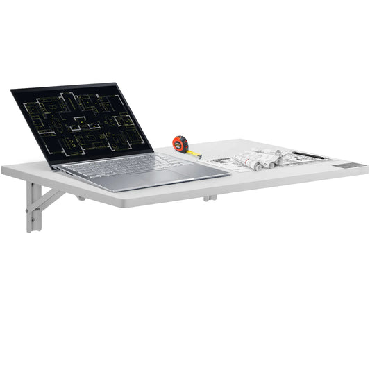 SucceBuy Wall Mounted Folding Table Drop Leaf  Floating Desk with Bracket Fold Down for Home Office Room Kitchen Space-Saving