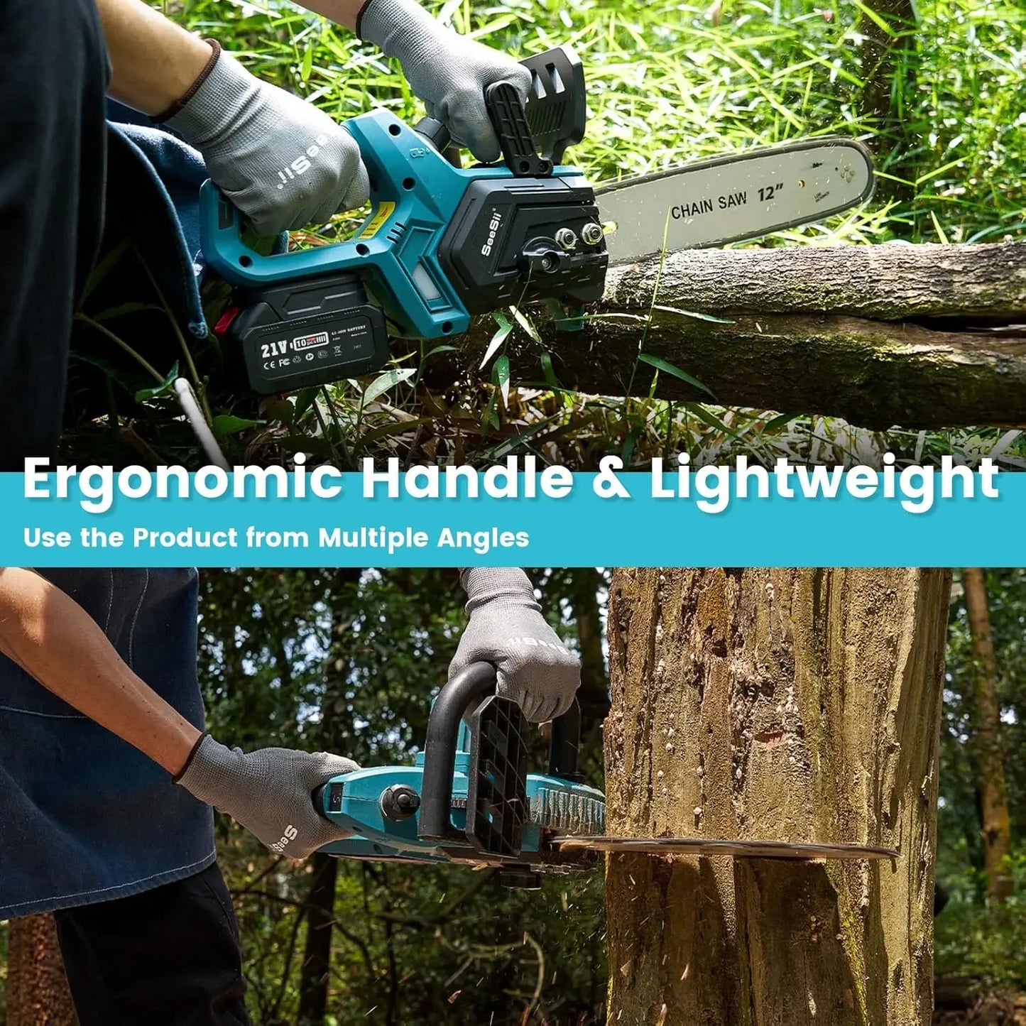Seesii Chainsaw Cordless 12-inch CH1200+ HandHeld Brushless Electric Chain Saw For Makita Battery 2*5.0Ah Pruning Power Tool