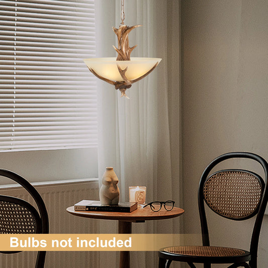 Resin Rustic Deer Horn Antler Chandelier Hanging Pendant lamp Ceiling Light For Living Room Warm Light Faux Antler Light