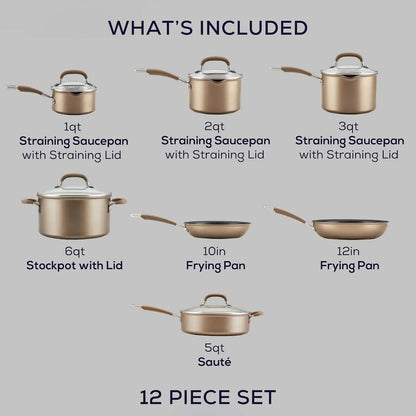 Premier Professional Hard Anodized Nonstick Cookware Induction Pots and Pans Set, 12 Piece