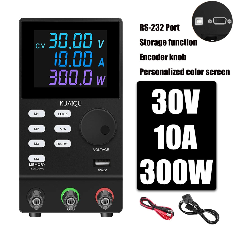 KUAIQU Programmable Adjustable Regulated Lab Bench Power Supply With RS-232 PC Software 300V 200V 1A 30V 10A Memory Storage