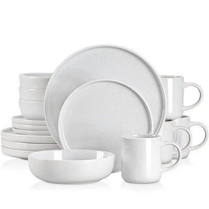 16Piece Ceramic Stoneware Dinner Plates Set with 4*Dinner Plate/Dessert Plate/850ml Bowl/340ml Mug Tableware Set