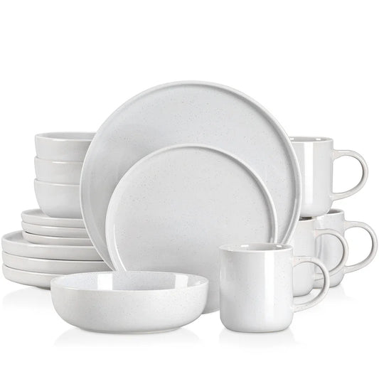16Piece Ceramic Stoneware Dinner Plates Set with 4*Dinner Plate/Dessert Plate/850ml Bowl/340ml Mug Tableware Set