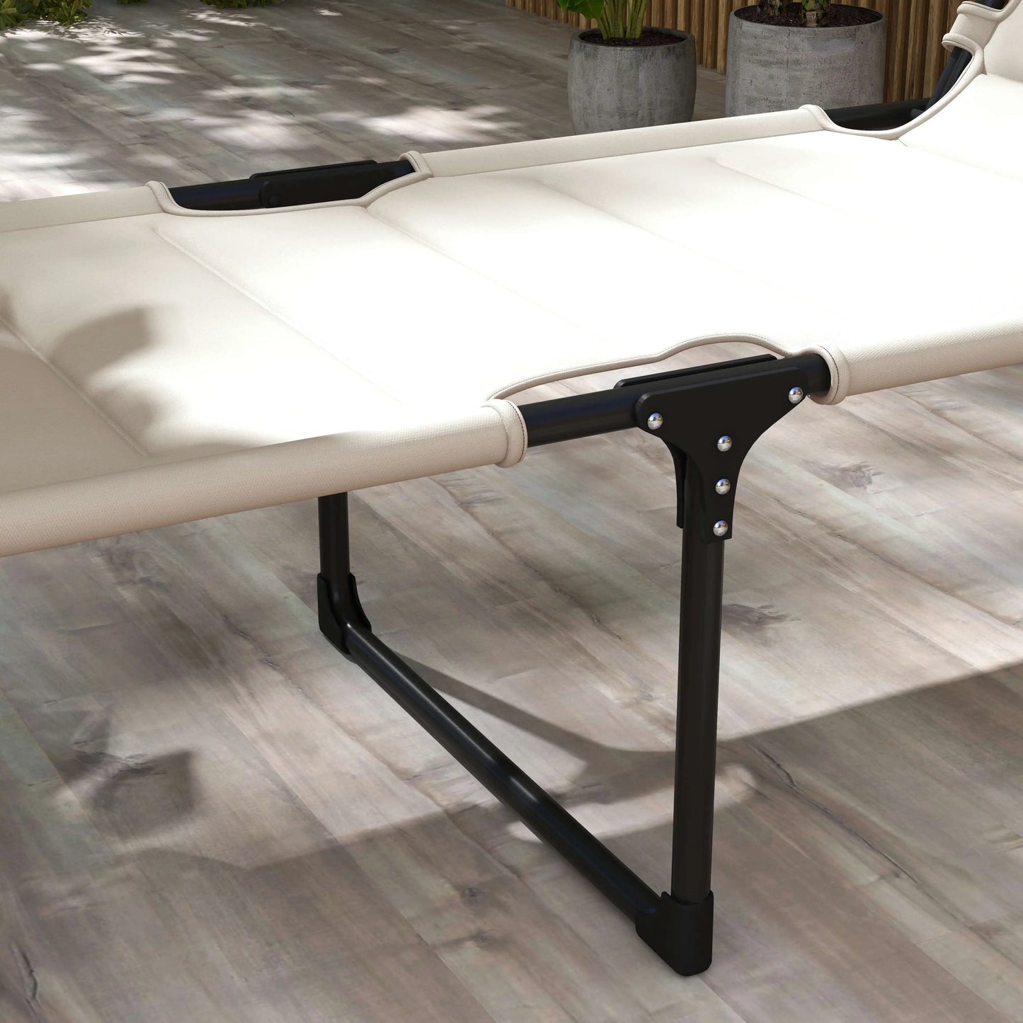 Adjustable Folding Chaise Lounge with Sun Roof for Outdoor, Cream
