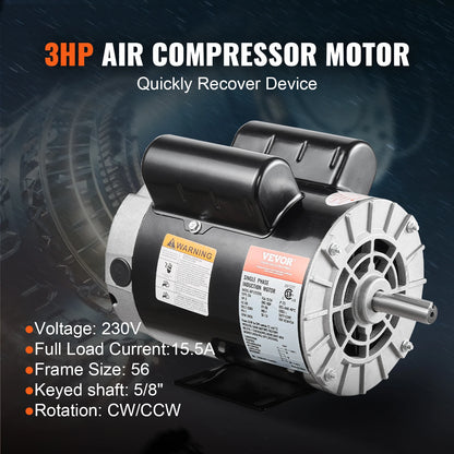 2/3/3.7HP Air Compressor Motor 230V Single Phase Electric Motor 3450RPM